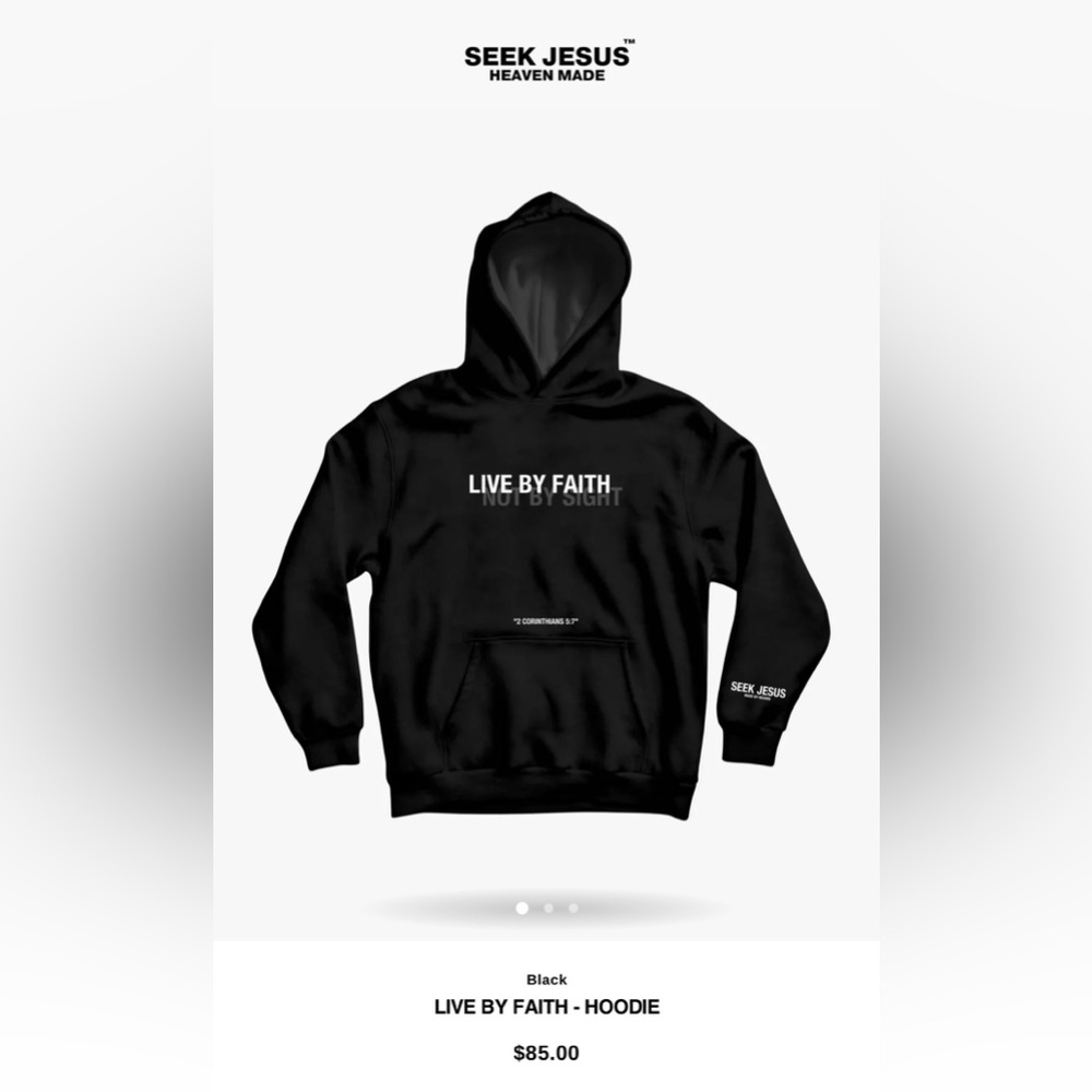 Seek Jesus “Live By Faith” Hoodie Unisex Size Large Black NEW